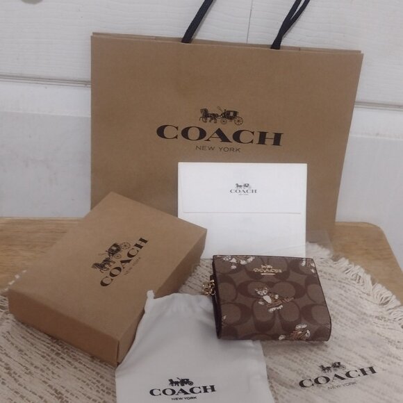 NWT Coach Dancing kitten print snap wallet in khaki CC922 💞 - Picture 4 of 4